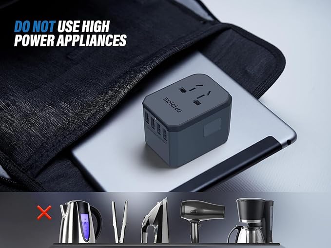 EPICKA Universal Travel Adapter, European Travel Plug Adapter - International Power Adapter Worldwide Charger with USB-C & 4 USB-A Ports, Travel Essentials for Italy, UK, Japan (TA-105, Space Grey)