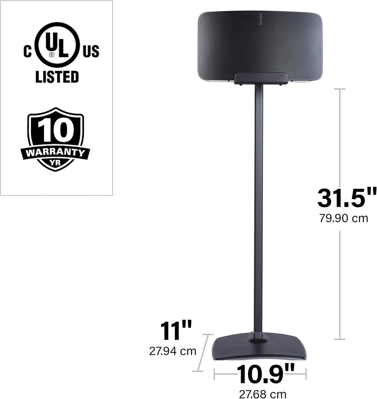 Sanus Wireless Speaker Stand for Sonos Five and Sonos Play:5 - Audio Enhancing Design for Vertical & Horizontal Audio with Built-in Cable Management & Premium Alloy Materials - OSS52 (Black)