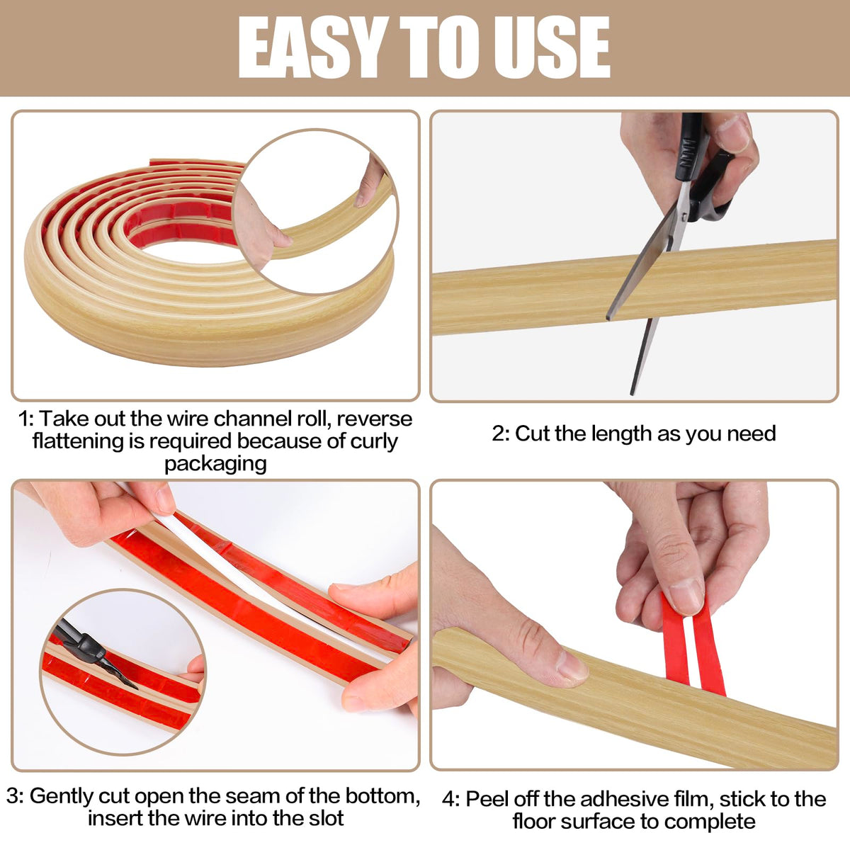 Floor Cord Cover Self Adhesive Cord Hider,20FT Cable Management, Extension Strip Protector for Wires, Prevent Cable Trips for Offices, Gyms, Exhibitions Cavity:0.39"(W) x 0.27"(H) WoodLightyellow