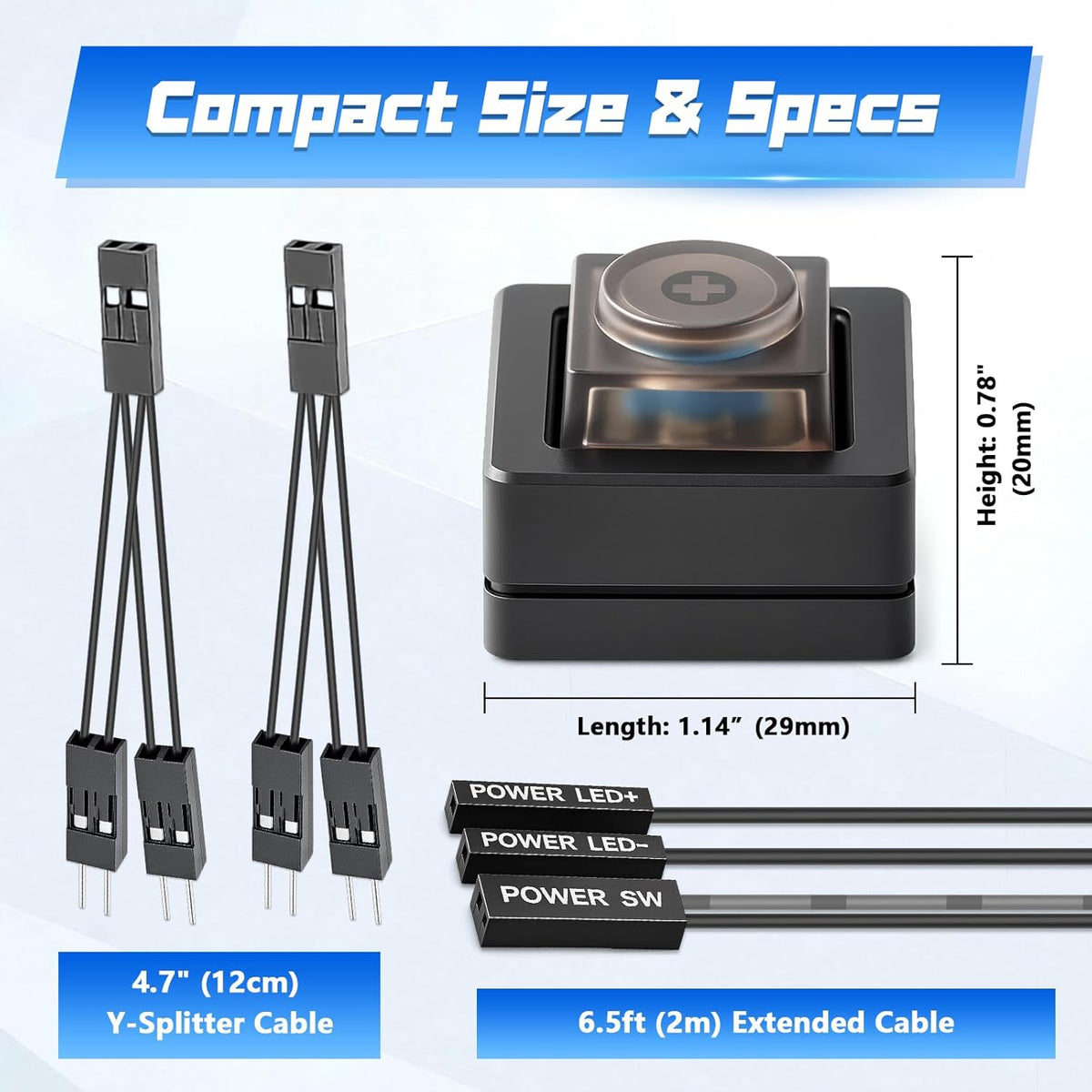 DPVPER 2M Aluminum PC Power Button, External Computer Power Button, PC Power Switch with Cable and Magnet for Desktop