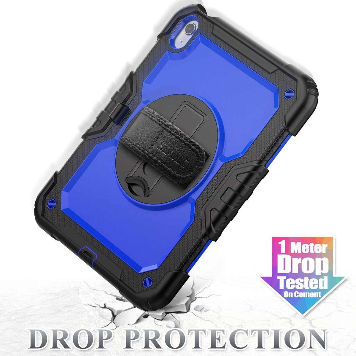 SEYMAC stock Case for iPad (A16) 11th/10th Generation 11''/10.9'' 2025/2022, Full-Body Drop Protection Case with Screen Protector &360° Rotate Hand Strap/Stand, Blue+Black