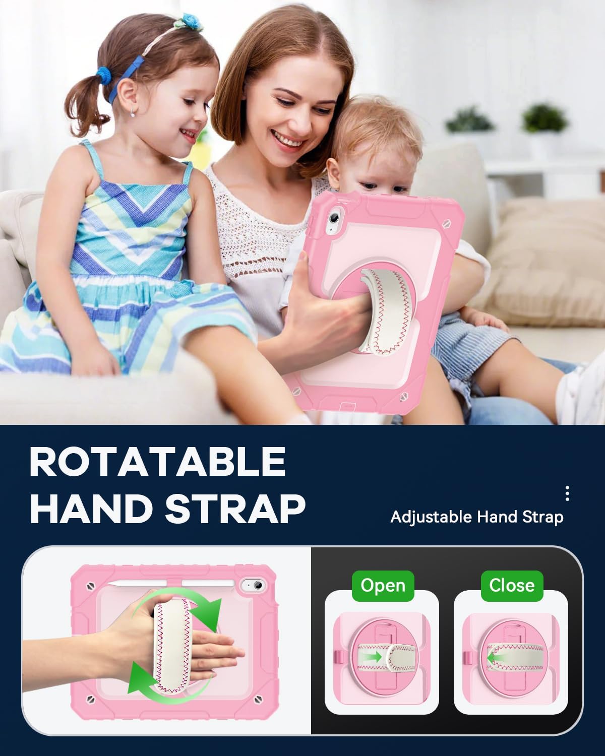 Cantis Case for iPad 11-inch (A16) 2025/ iPad 10th Generation 2022 (10.9 inch) with Screen Protector, iPad 11th Case with 360 Degree Rotating Stand/Shoulder Strap/Pencil Holder, Pink