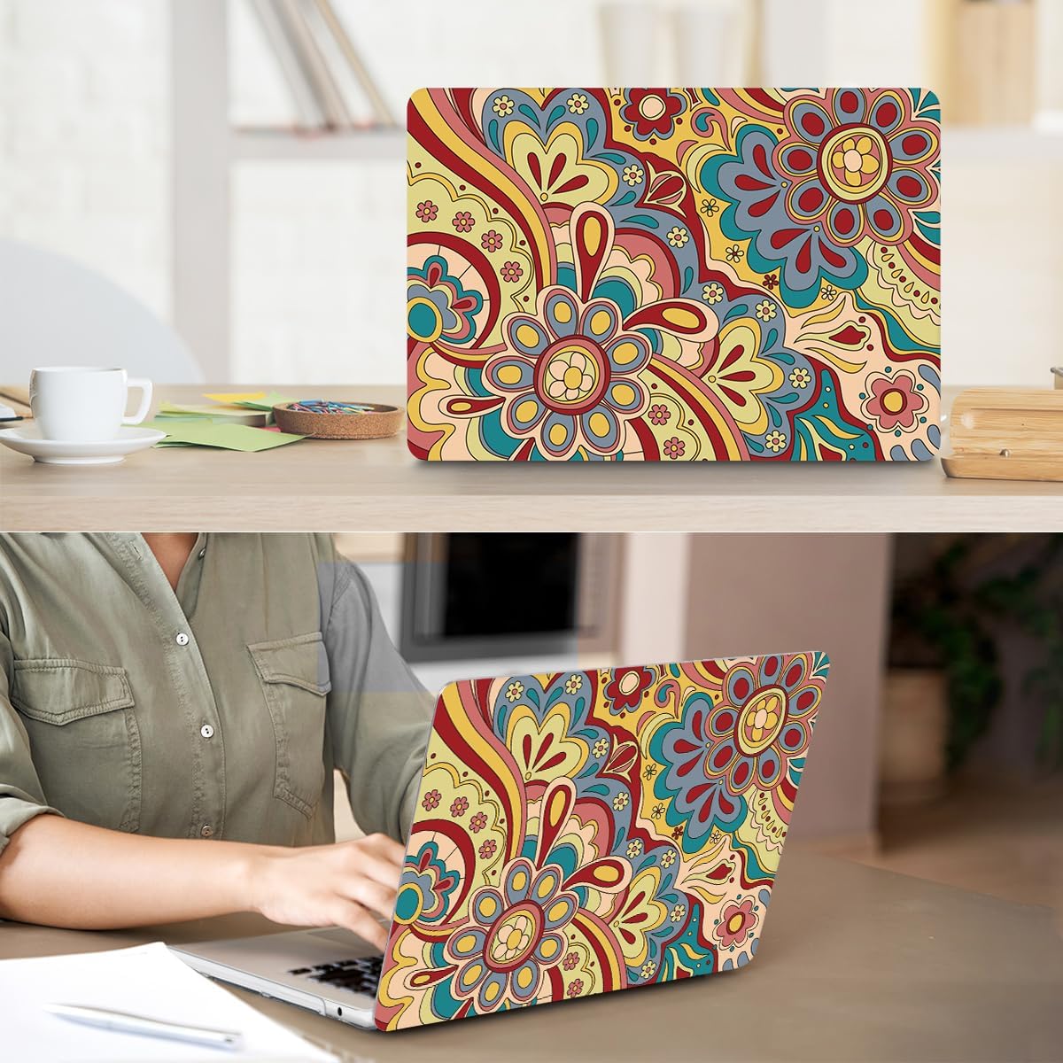 Compatible with 2025 2024-2022 MacBook Air 13 inch Case M4 A3240 M3 A3113 M2 A2681, Hard Shell&Keyboard Film&Screen Film&Webcam Cover for New M4 Mac Air 13.6 inch with Touch ID, Curved Doodle