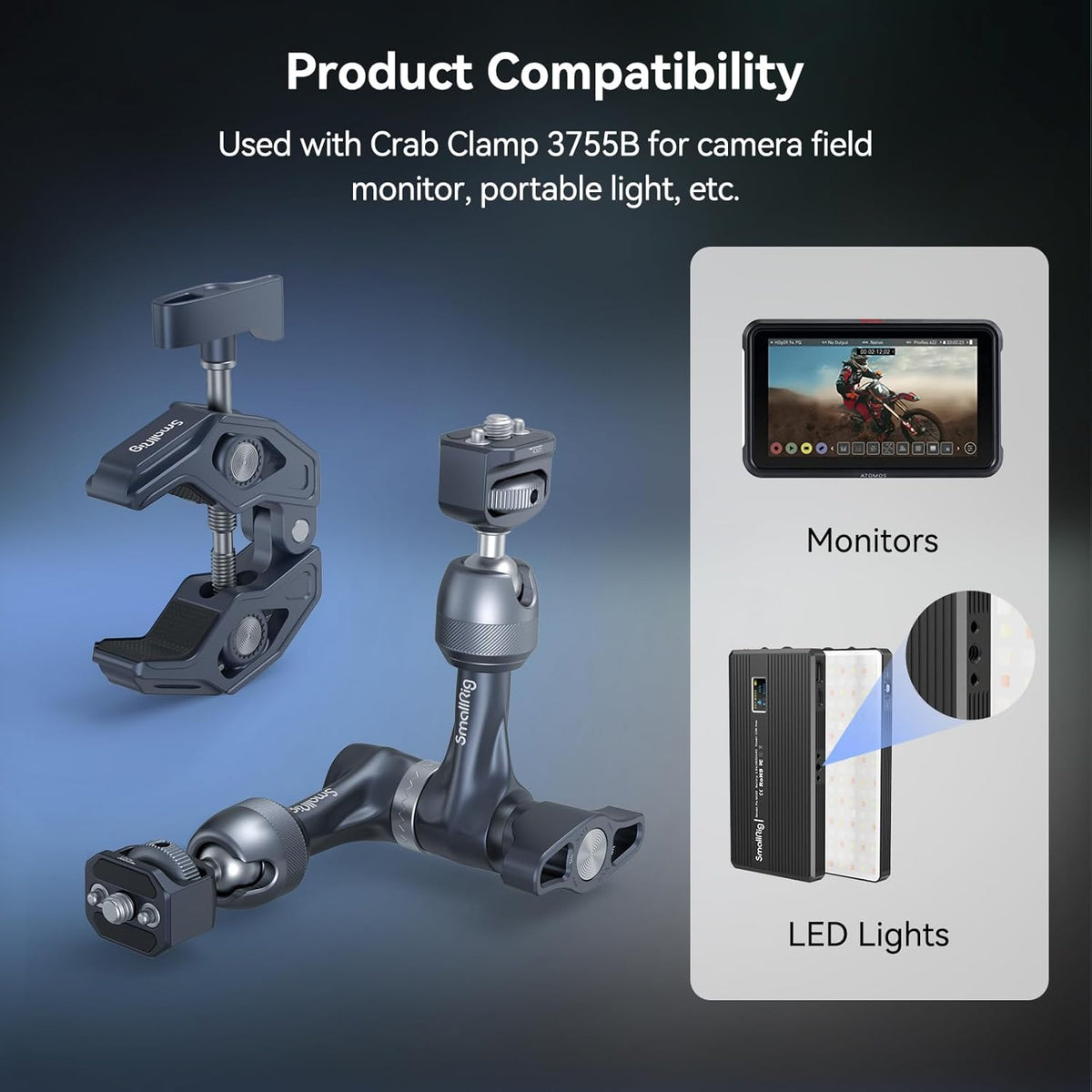 SMALLRIG 7" Rosette Magic Arm, Camera Monitor Mount, Articulating Arm with 1/4"-20 Screws and Anti-Twist Pins, Max Load Capacity 3.5kg Friction Arm, for Cameras, Monitors, LED Lights and Phones