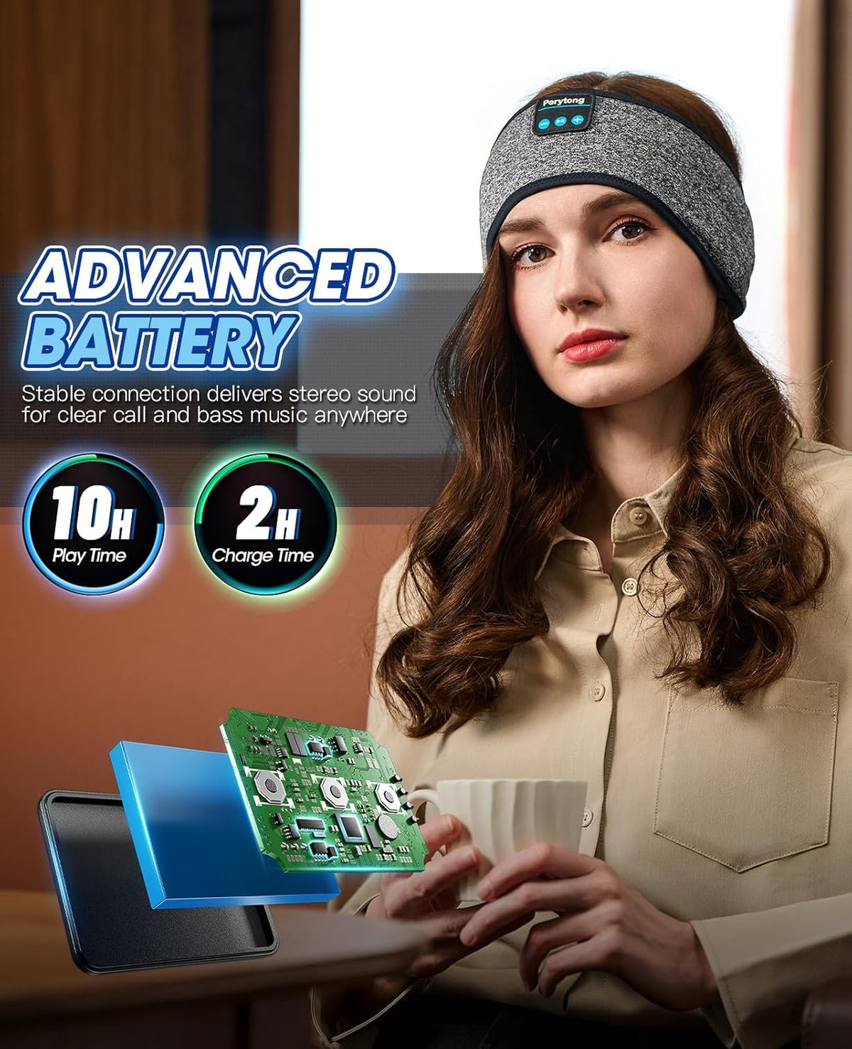 Perytong Bluetooth Sleep Headphones Headband with HD Speakers - Noise Cancelling, for Side Sleepers, Workout, Jogging, Yoga