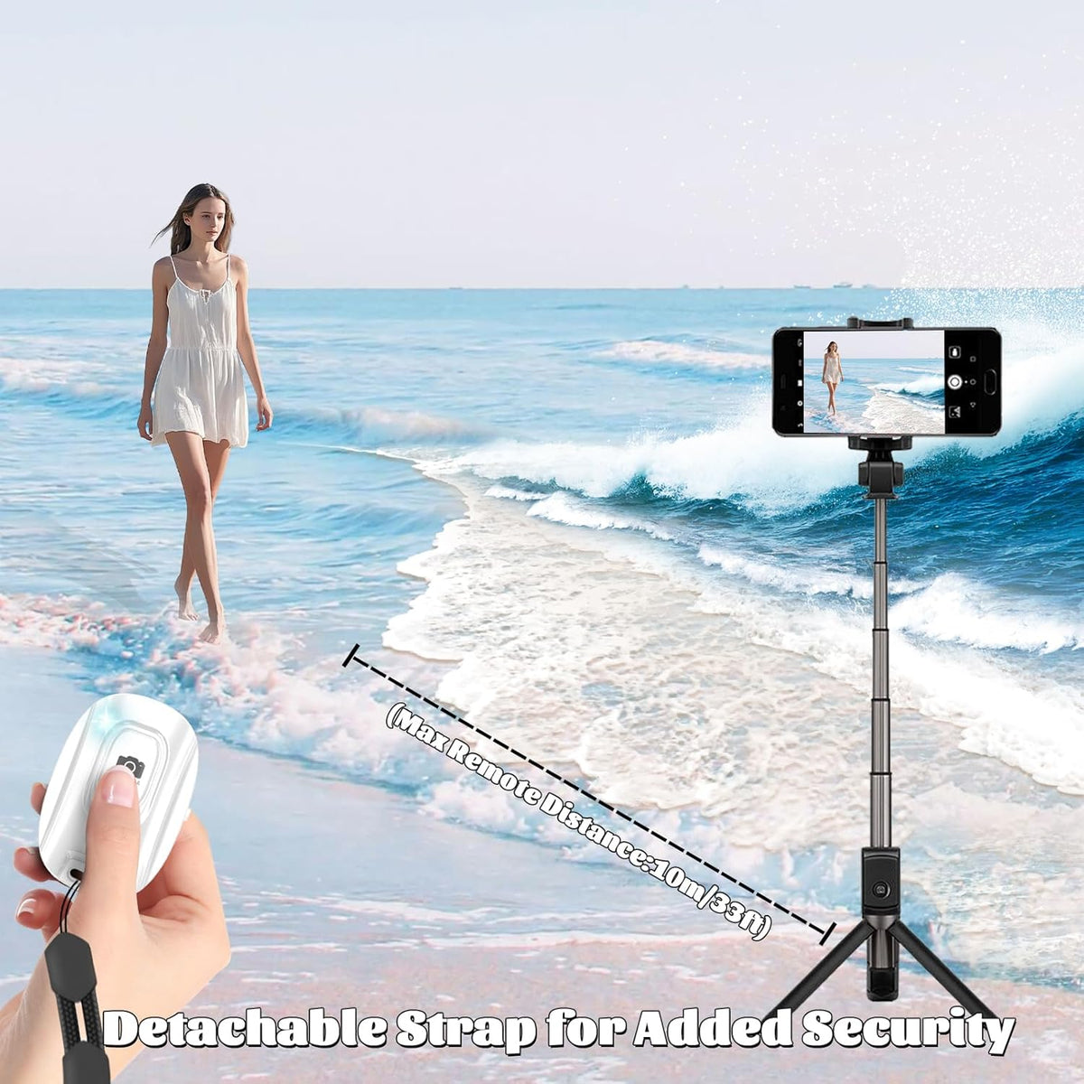 MAIRAN Rechargeable Wireless Camera Remote Shutter for iPhone and Android Smartphones, Bluetooth Phone Remote Control,Selfie Button for Photos and Videos Charging Cable Included-White