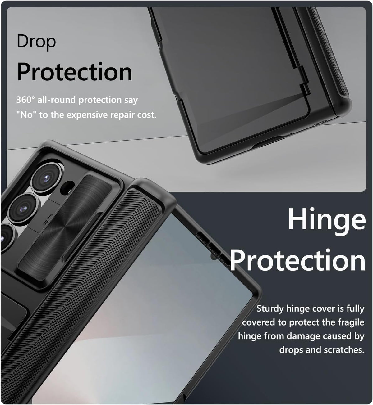 Vihibii for Samsung Galaxy Z Fold 6 Case with Card Holder & Slide Camera Cover & Screen Protector & Hinge Protection, Heavy Duty Rugged Wallet Phone Case for Samsung Galaxy Z Fold 6 2024, Black