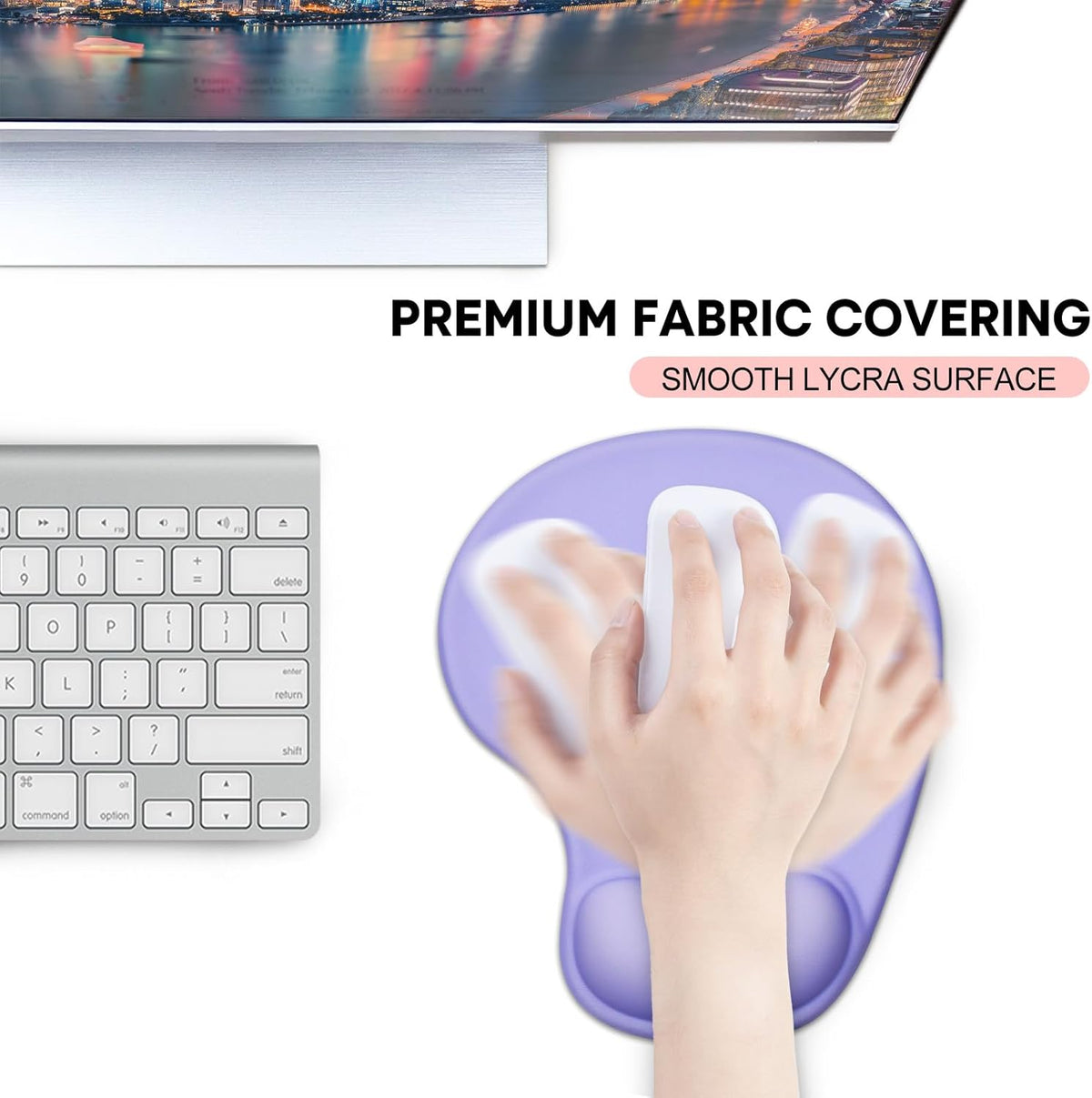 JIKIOU Mouse Pad, 2 Pack Ergonomic Mouse Pads with Comfortable Gel Wrist Rest Support and Smooth Cloth, Non-Slip PU Base for Easy Typing Pain Relief Durable and Easy to Clean Small Purple