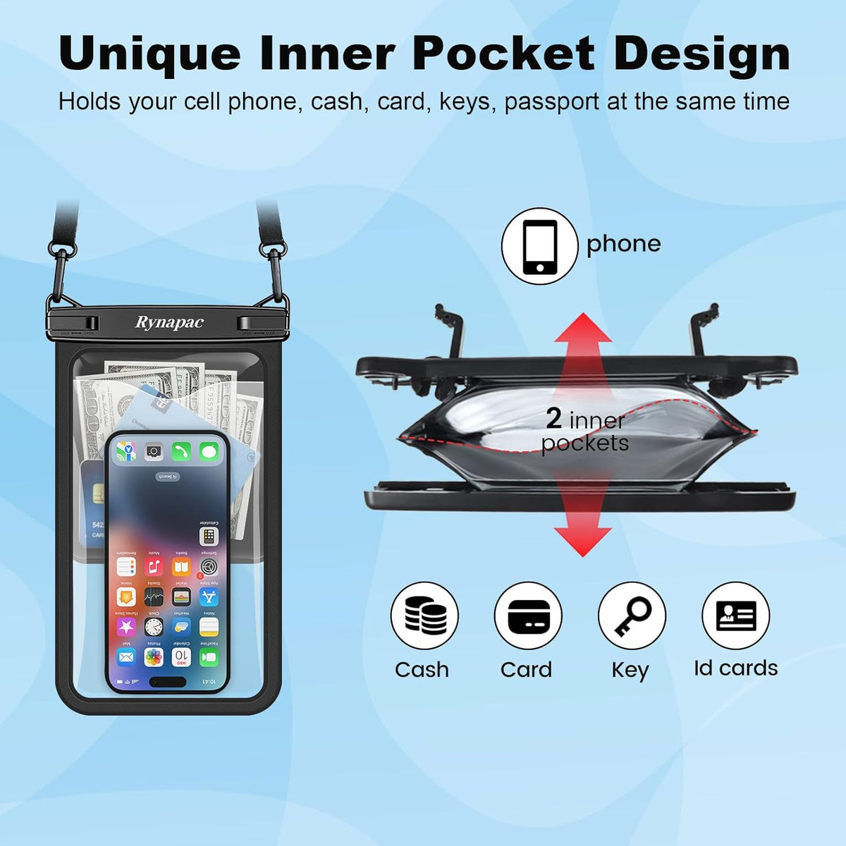 2 Pack Waterproof Phone Pouch - 10in Waterproof Phone Case with Lanyard, IPX8 Cell Phone Dry Bag Beach Cruise Ship Essentials for iPhone 16 15 14 Pro Max, Galaxy S25 S24 Ultra