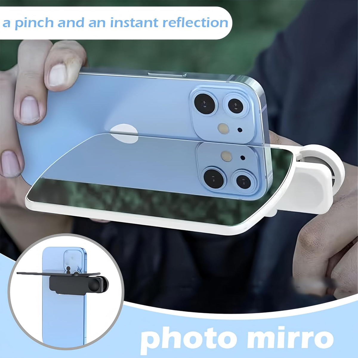 Mirror Effect Lens, Smartphone Camera Mirror Reflection Clip Kit Phone Camera Shooting Reflection Mirror Adjustable HD Glass Smartphone Photography Flip Mirror for All Phones (White)