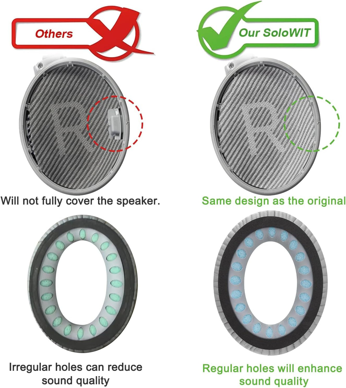 SoloWIT Replacement Earpads Cushions for Bose QuietComfort 35 (QC35) & Quiet Comfort 35 II (QC35 ii) Headphones, Ear Pads with Softer Leather, Noise Isolation Foam, Added Thickness (Grey)