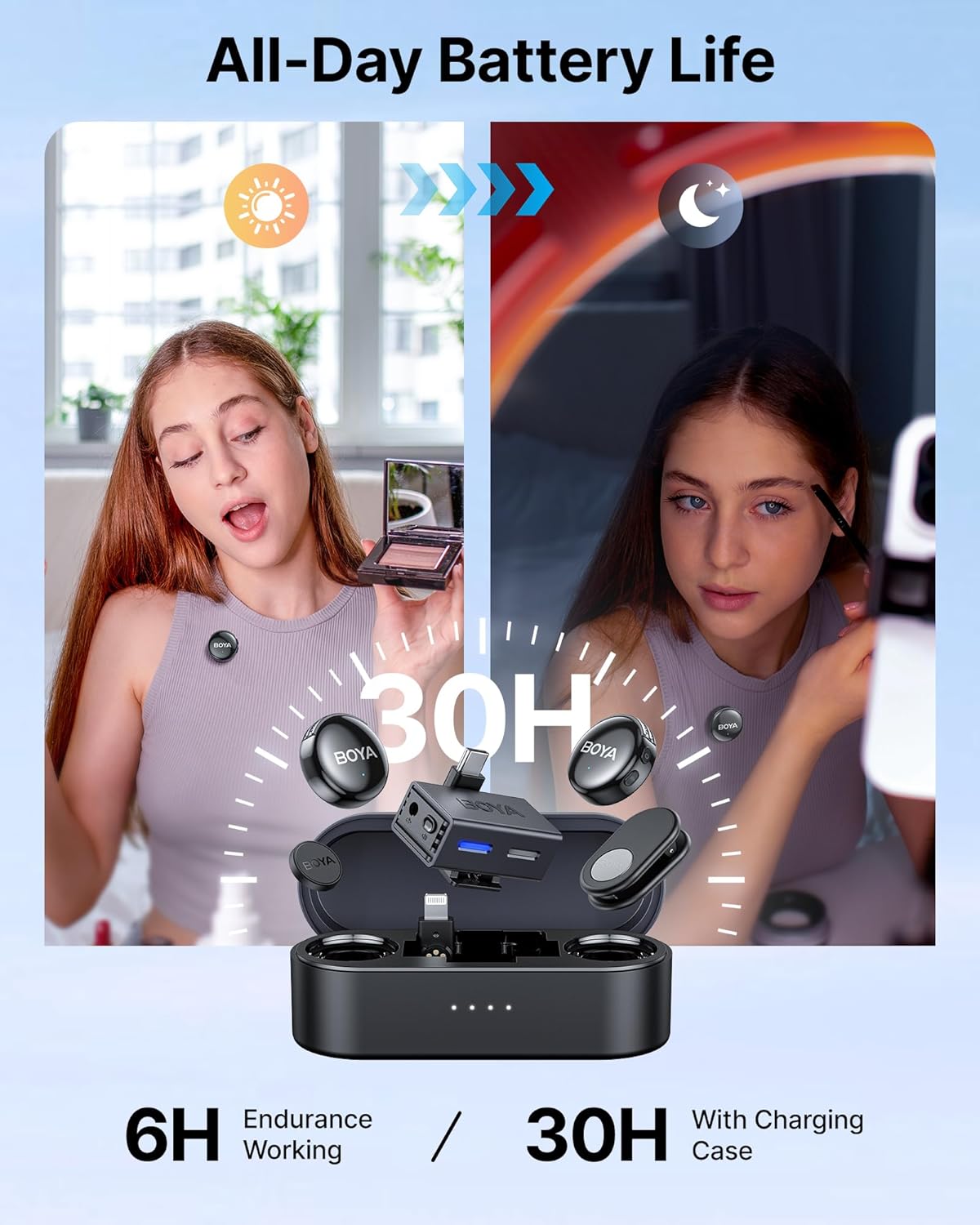 BOYA BOYALINK 3 Wireless Lavalier Microphone for iPhone/Android/Camera/PC/Tablets,AI Noise Cancellation,48kHz/24Bit Studio Sound,APP Control,984ft 30h Battery with Charging Case for Vlogging Interview