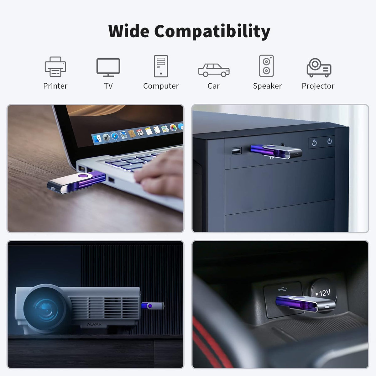 ABLAZE 16GB Flash Drive 2 Pack, USB 2.0 Thumb Drives with Lanyards Swivel USB Memory Stick 16GB(Green and Purple