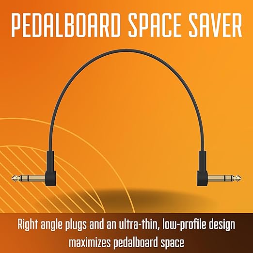 Rock Stock 1/4" Stereo TRS Flat Patch Cables - 36" Ultra-Thin, Right Angle, Low Profile, Gold Plated, Braided Shielding - Maximize Pedalboard Space, Eliminate Noise, Connect Guitar Effects Pedals