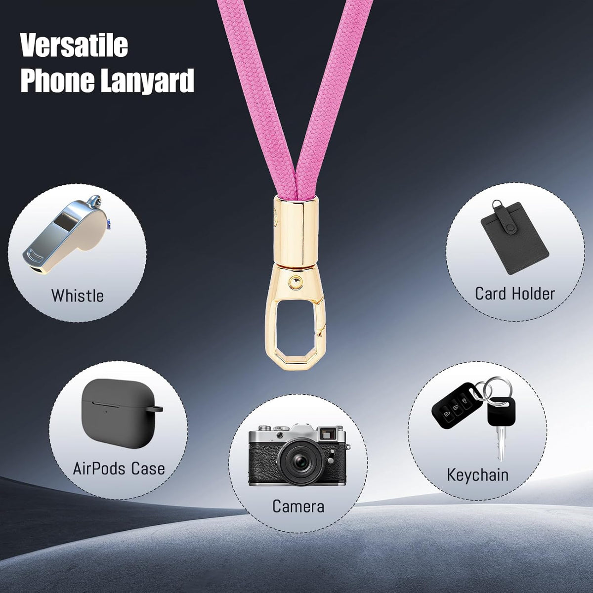 Phone Lanyard 2 Pack, 2x Adjustable Crossbody Phone Strap, 2x Tether Tab, Anti-theft Universal Cellphone Multifuctional Patch Lanyards for iPhone & Most Smartphones, Black + Pink