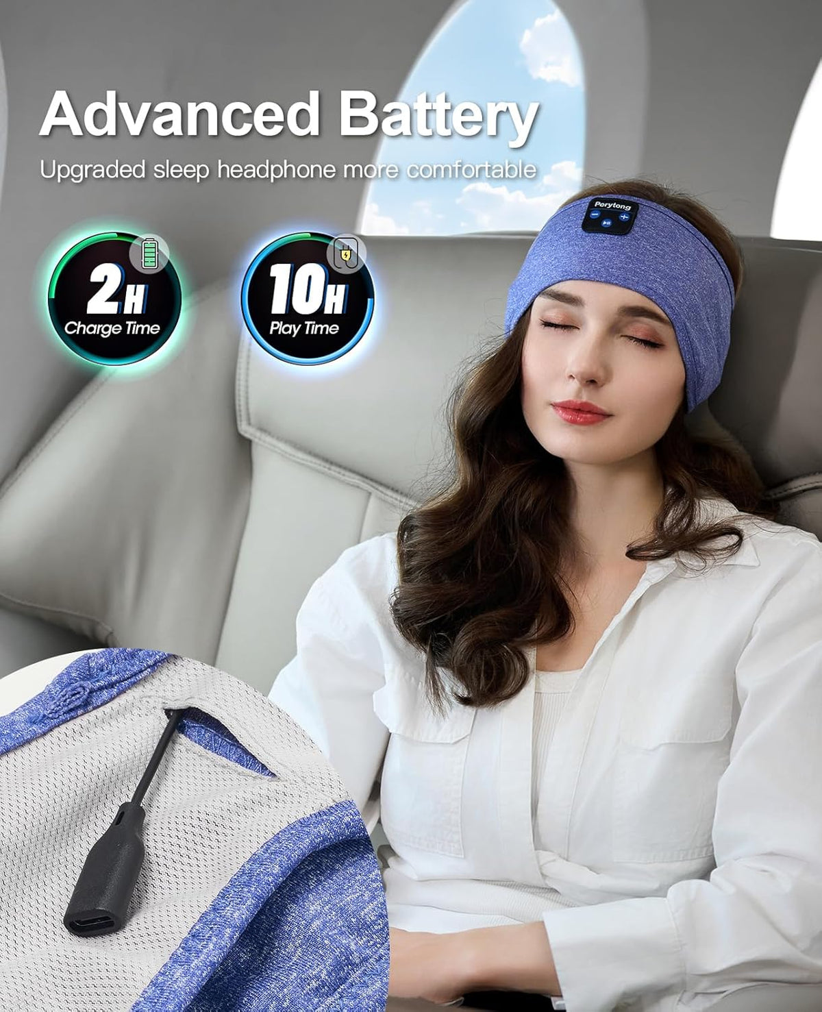 Perytong Sleep Headphones, Bluetooth Sports Headband Headphones with Ultra-Thin HD Stereo Speakers Perfect for Sleeping,Workout,Jogging,Yoga,Insomnia, Air Travel, Meditation