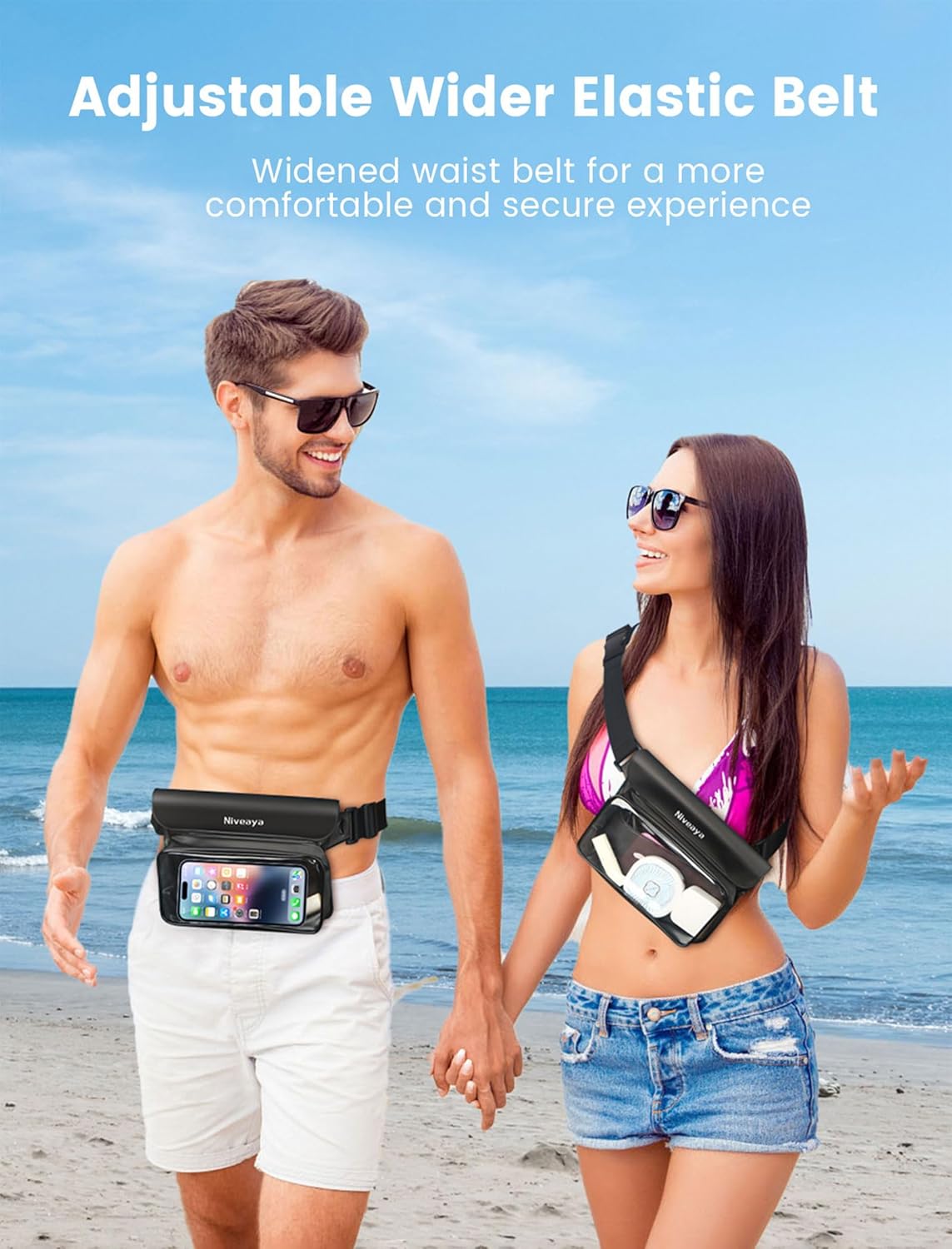 Niveaya IP68 Waterproof Fanny Pack - 2 Pack, Floating Dry Bag Pouch, Phone Waterproof Waist Pouch Dry Bag, Beach, Kayaking, Swimming, Boat Essentials, for iPhone 16/15/14/13/12 Pro Max up to 9.5"