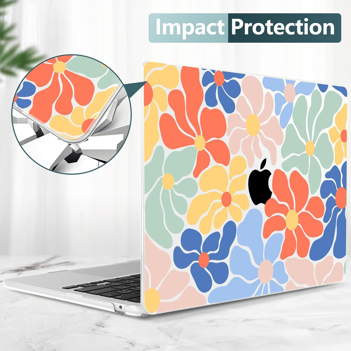 TWOLSKOO Compatible with M4 MacBook Air 13.6 inch Case 2025-2022 Release M4 A3240 M3 A3113 M2 A2681, Plastic Hard Shell & Keyboard Cover & Type C Adapter & Screen Protector, Chamomile Blue