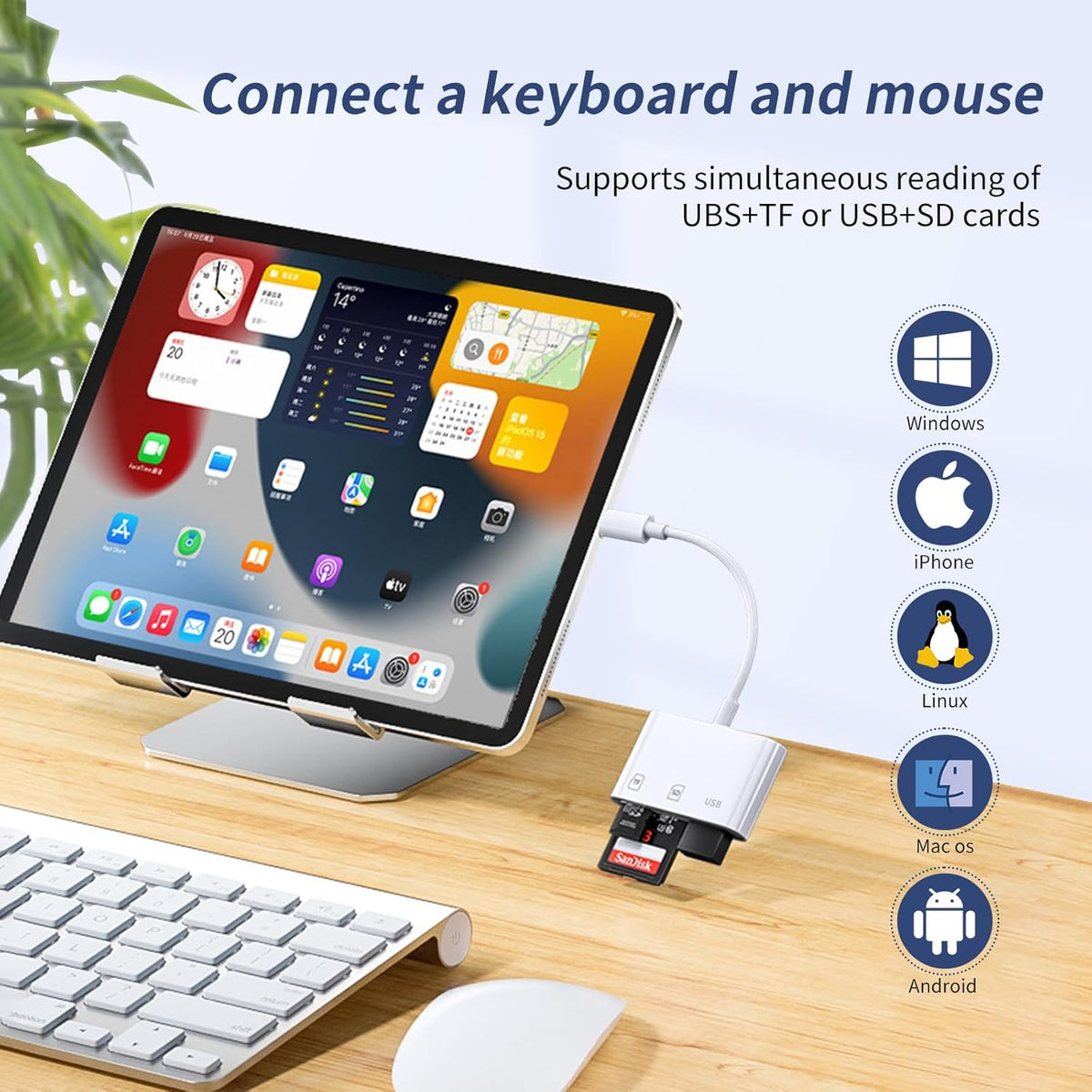 USB C SD Card Reader,SD Card Reader USB C for iPhone 15 16/iPad/Mac/Laptop,3 in 1 sd Card Reader with Dual Slots & USB Port for Mac MacBook Pro/Air/Mini Android Laptop More USBC Typec Devices