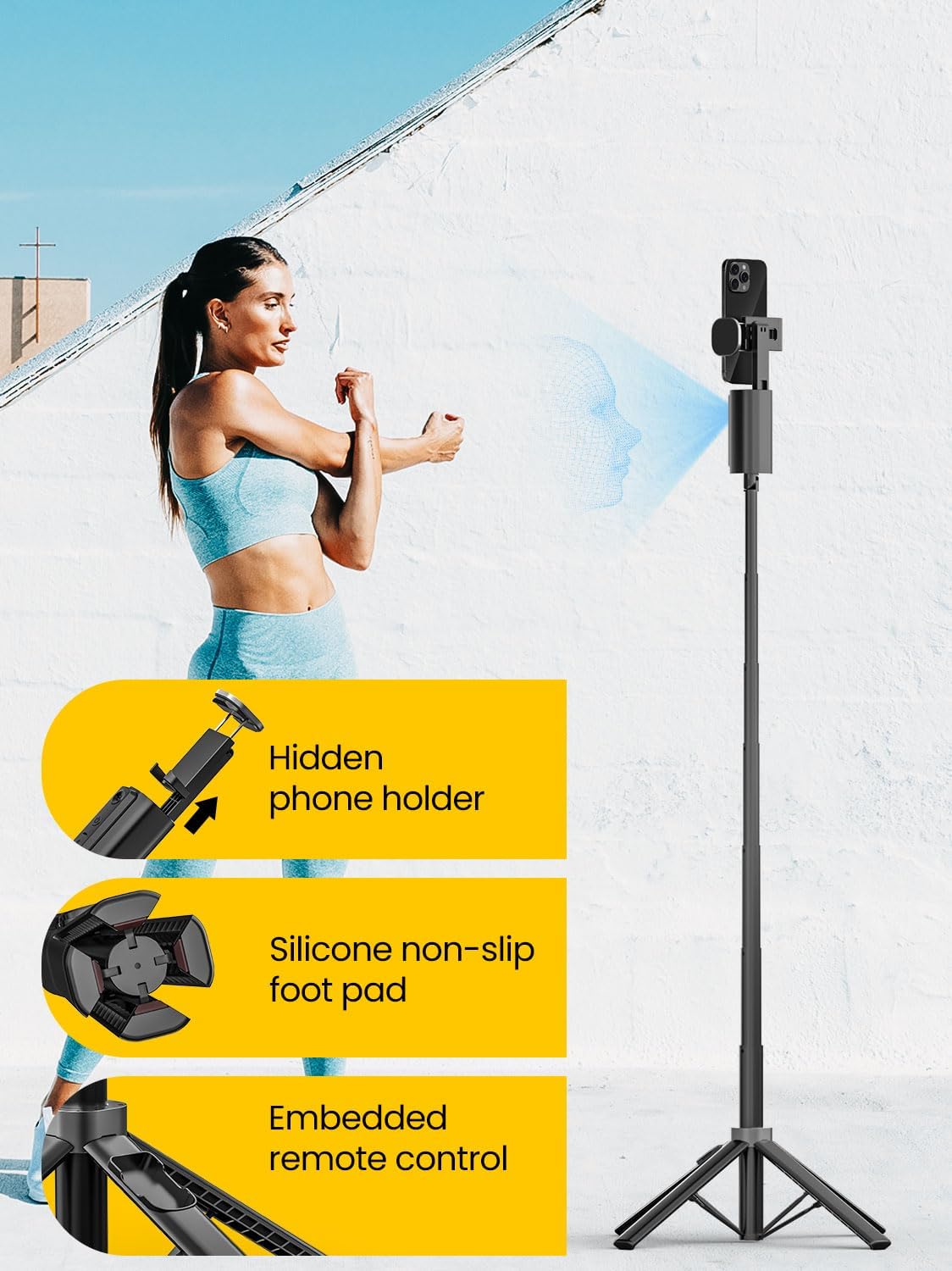 Face Tracking Tripod for iPhone,57'' Expandable Selfie Stick for iPhone,Phone Tripod for Android with Remote, No APP,Gesture Control,Content Creator Essentials for YouTube, Tiktok,Smart M3