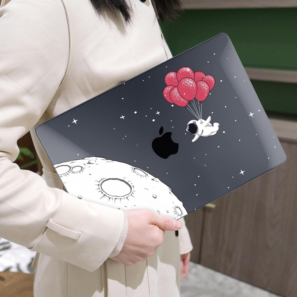 MEEgoodo for MacBook Air 13.3 inch Case 2021 2020 2019 2018 A2337 M1 A2179 A1932, Laptop Shell for MacBook Air M1 with Keyboard Webcam Cover & Trackpad Film & Type C Adapter,Spaceman Fly With Balloons