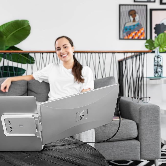 SideTrak Swivel 14 Patented Attachable Portable Monitor for Laptop | FHD TFT Laptop Dual Screen | Mac PC & Chrome Compatible | Fits All Laptops | Powered by USB-C® or Mini HDMI (Light Silver)