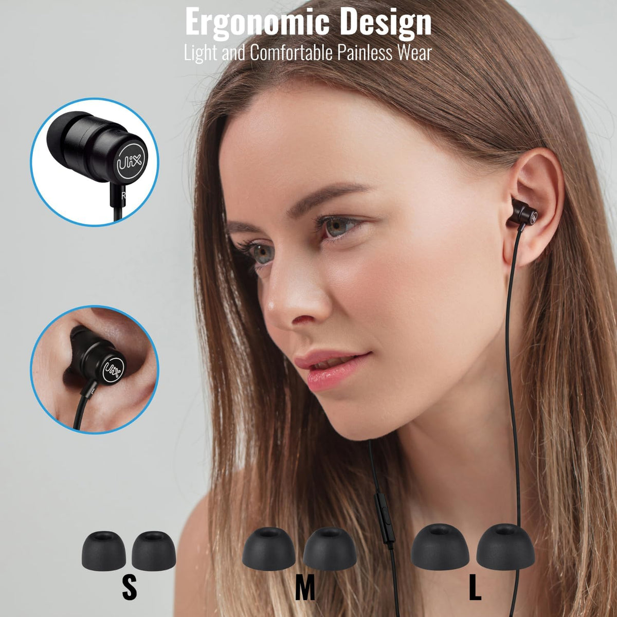 UliX Rider Wired Earbuds in-Ear Headphones, Earphones with Microphone, 5 Years Warranty, with Anti-Tangle Cable, Ear Buds for iPhone, iPad, Samsung, School Students, Kids, Women, Small Ears