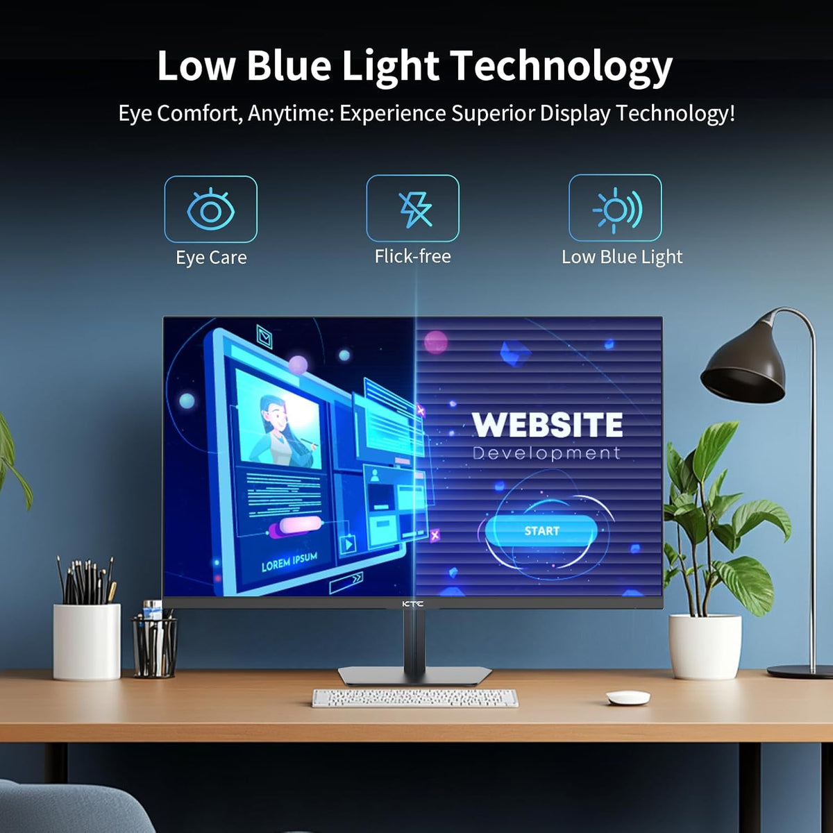 KTC 24.5 Inch 100Hz IPS Computer Monitor - FHD(1920 x 1080P), Anti-Blue Light Screen, 126% sRGB, 16.7M, Support FreeSync and GSync, PC Monitor for Casual Gaming and Working