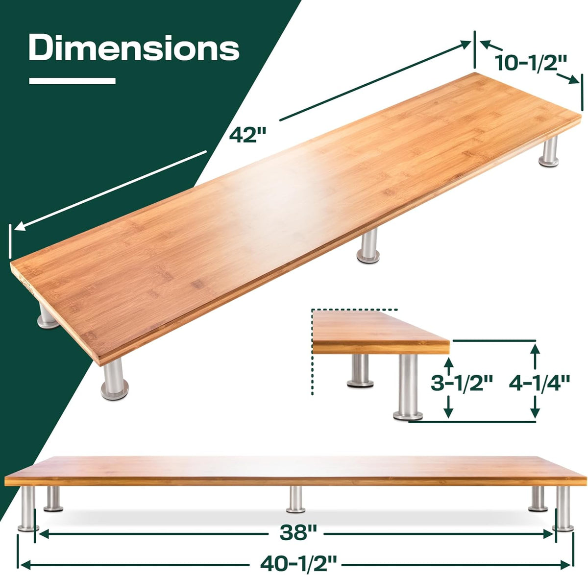 The Original Bamboo Dual Monitor Stand (As Seen On PBS) - 42 Inch Large Monitor Riser for Computer Screens, Laptop or TV - Desk Shelf Adds Storage Space and Improves Ergonomics - Natural