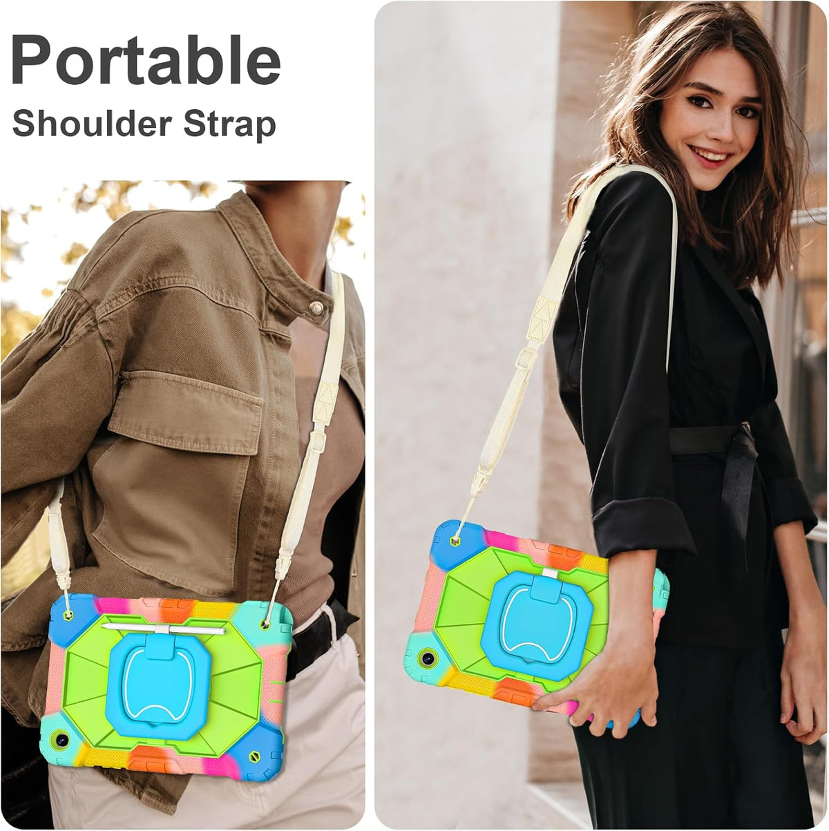 for Galaxy Tab A9 Plus Case 11 Inch, Rugged Case for Samsung Galaxy A9+ Tablet with Screen Protector 360 Rotating Stand Shoulder Strap Pen Holder, 2023 Model(SM-X210/X216/218), Rainbow Green