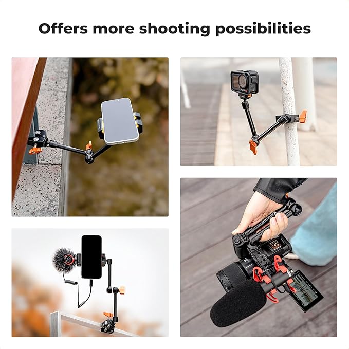 K&F CONCEPT 9.8" Magic Arm, 1/4" Screw Camera Mount Arm 360° Ball Heads
