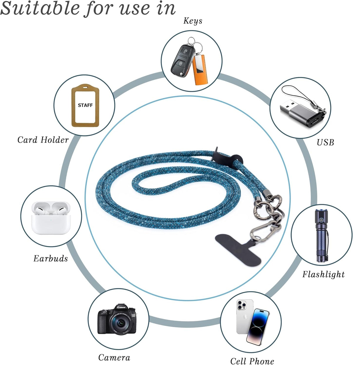 Phone Lanyard Universal Cell Phone Strap Crossbody Strap for iPhone Lanyard Around the Neck Extra Long Rope with Tether Tab for Men and Women (Camo Blue)