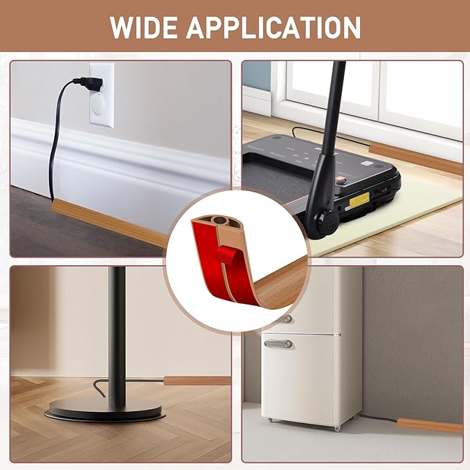 Floor Cord Cover Self Adhesive Cord Hider Floor Extension Cord Covers for Floor Power Cord Protector Cable Management Prevent Cable Trips Cable Cavity 0.32" W x 0.32" H (Light Brown Wood, 20Ft)