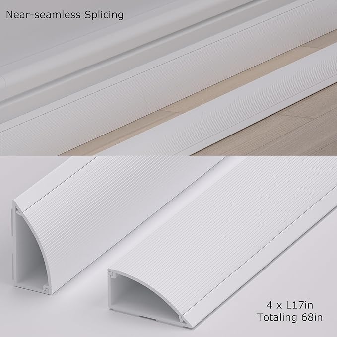 ZhiYo 68in Corner Cable Hider, Floor Cord Cover for 3-5 Cords, White