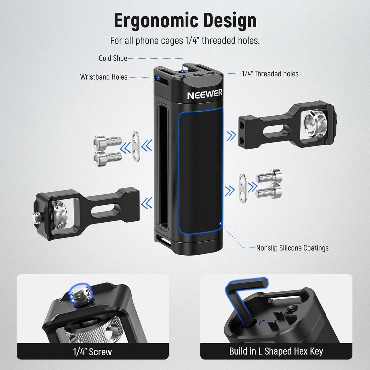NEEWER Upgraded Phone Rig Vlogging Kit, Video Stabilizer with Dual Handle, Wireless Mic Clip Slot for Tiktok/YouTube, Compatible with SmallRig iPhone 16 15 14 Pro Max Plus 13 Galaxy S23, PA009