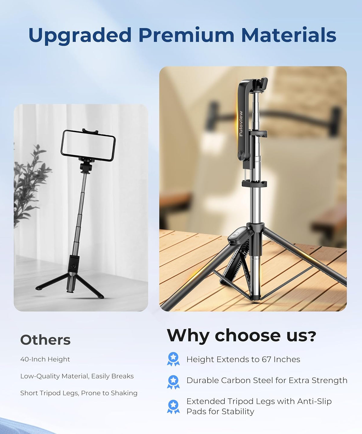 67‘’ Selfie Stick Travel Tripod, Extendable Tripod for iPhone with Wireless Remote Control and Phone Holder, iPhone Stand for Photograph, Compatible with All Cell Phones, Black