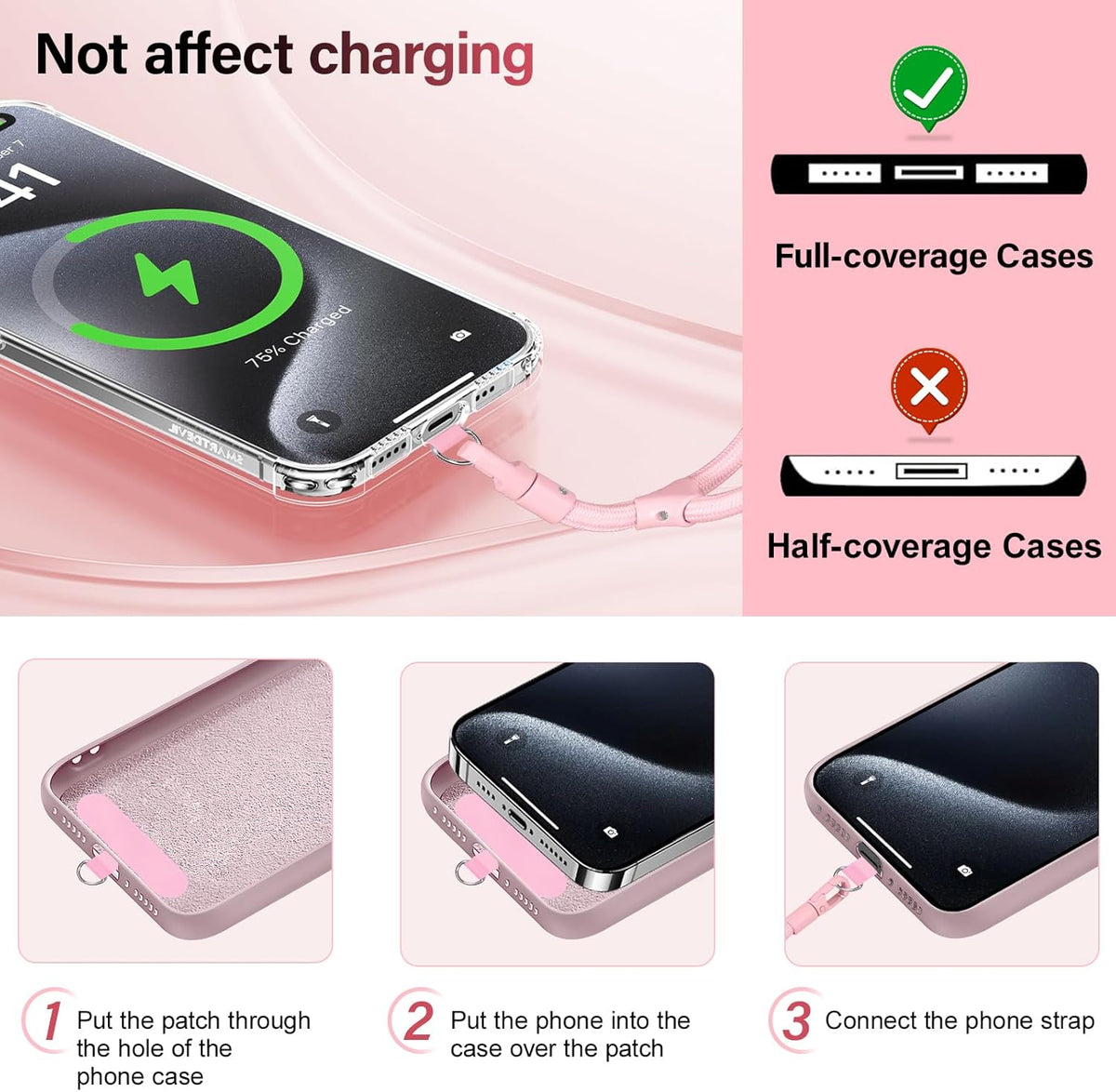 Phone Wrist Strap, Universal Adjustable Hand Wrist Strap Lanyard for iPhone 16 and Most Smartphones, Multifunctional Patch Lanyard with Phone Tether Tab for Women and Men, Pink