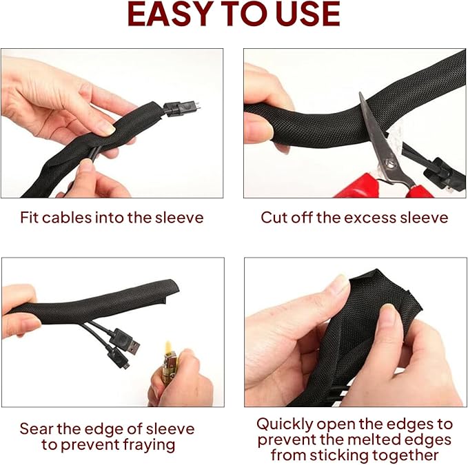 BuyUneed Black Split Braided Cable Management Sleeves 3/4inch -12Feet