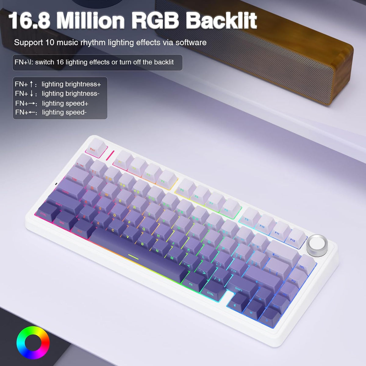 AULA F75 Pro Wireless Mechanical Keyboard,75% Hot Swappable Custom Keyboard,RGB Backlit,Pre-lubed Linear Switches,Side Printed PBT Keycaps Mechanical Gaming Keyboards,Gradient Purple