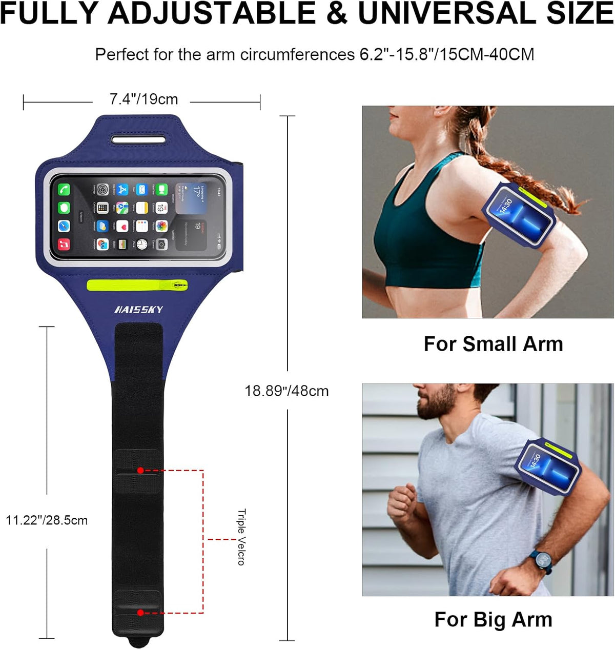 HAISSKY Cell Phone Running Armband with Earbuds Zipper Pocket Armband Case Running Holder for iPhone 15 Pro Max /14/13/ 12/11 Pro Max/XS/XR,Galaxy S20 S10,Sweatproof Arm Band with Card/Key Bag