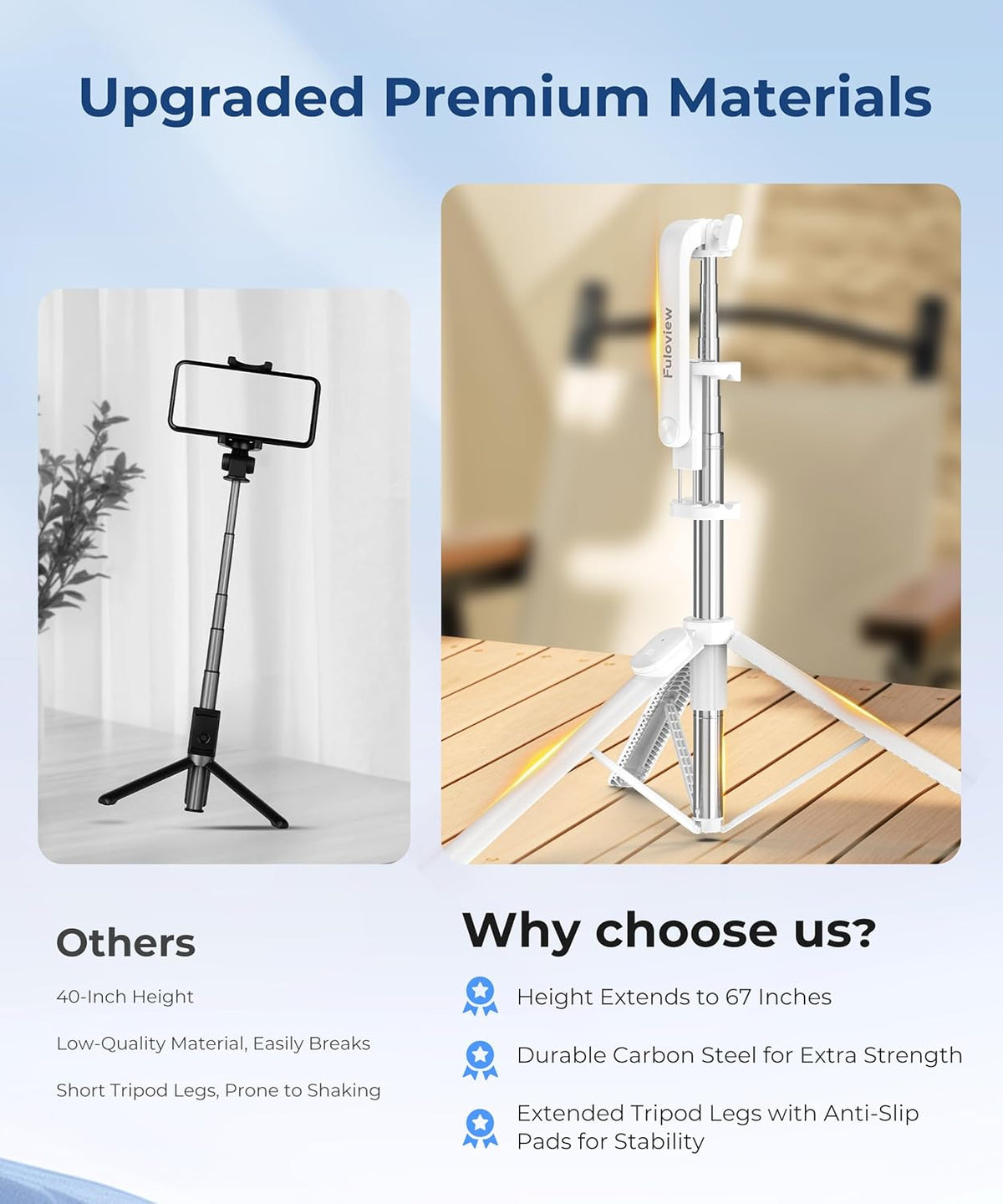 67‘’ Selfie Stick, Phone Tripod with Wireless Remote Control, Portable Selfie Stick Tripod for Photograph, Live Streaming, Video Recording, Compatible with All Cell Phones, White