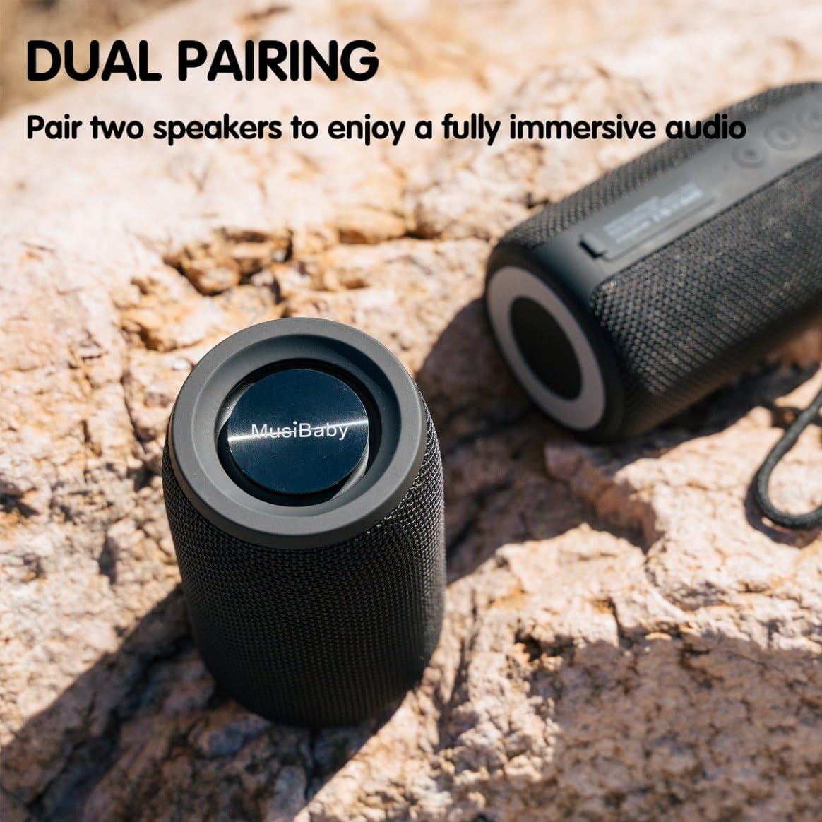 Bluetooth Speaker,MusiBaby M68 Small Portable Speaker:Speaker with BT5.3,Waterproof,Wireless,Bass,HD Sound,24H Playtime for Outdoor,Beach,Party,Stocking Stuffers,White Elephant Gifts(Blk)