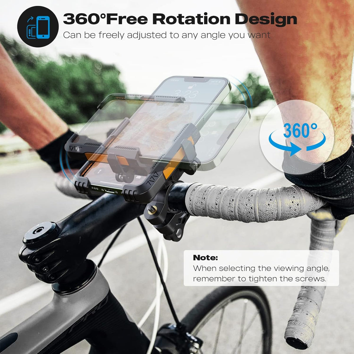 New Upgraded Bike Phone Mount Holder Two Connectors Quickly Lock and Release,360°Rotatable Bicycle Motorcycle Scooter Accessories Handlebar Phone Clip for 4.0"-7.0" Smartphone (Orange)