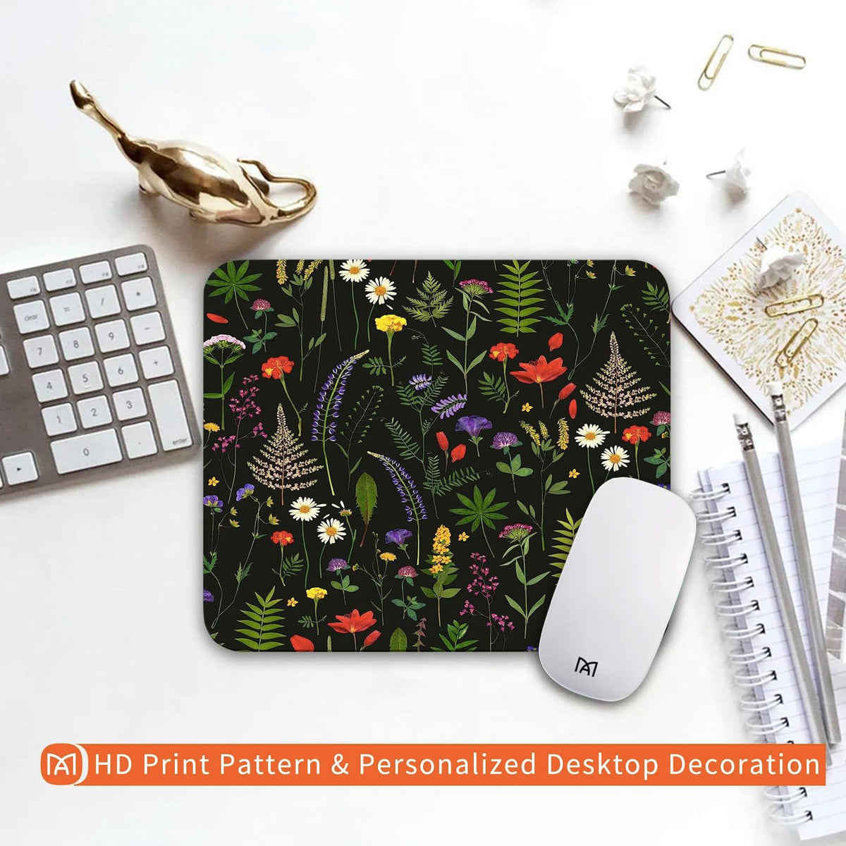 Square Mouse Pad Flowers,Personalized Premium-Textured Custom Mouse Mat Design,Washable Mousepad Cloth,Non-Slip Rubber Base Computer Mouse Pads for Wireless Mouse