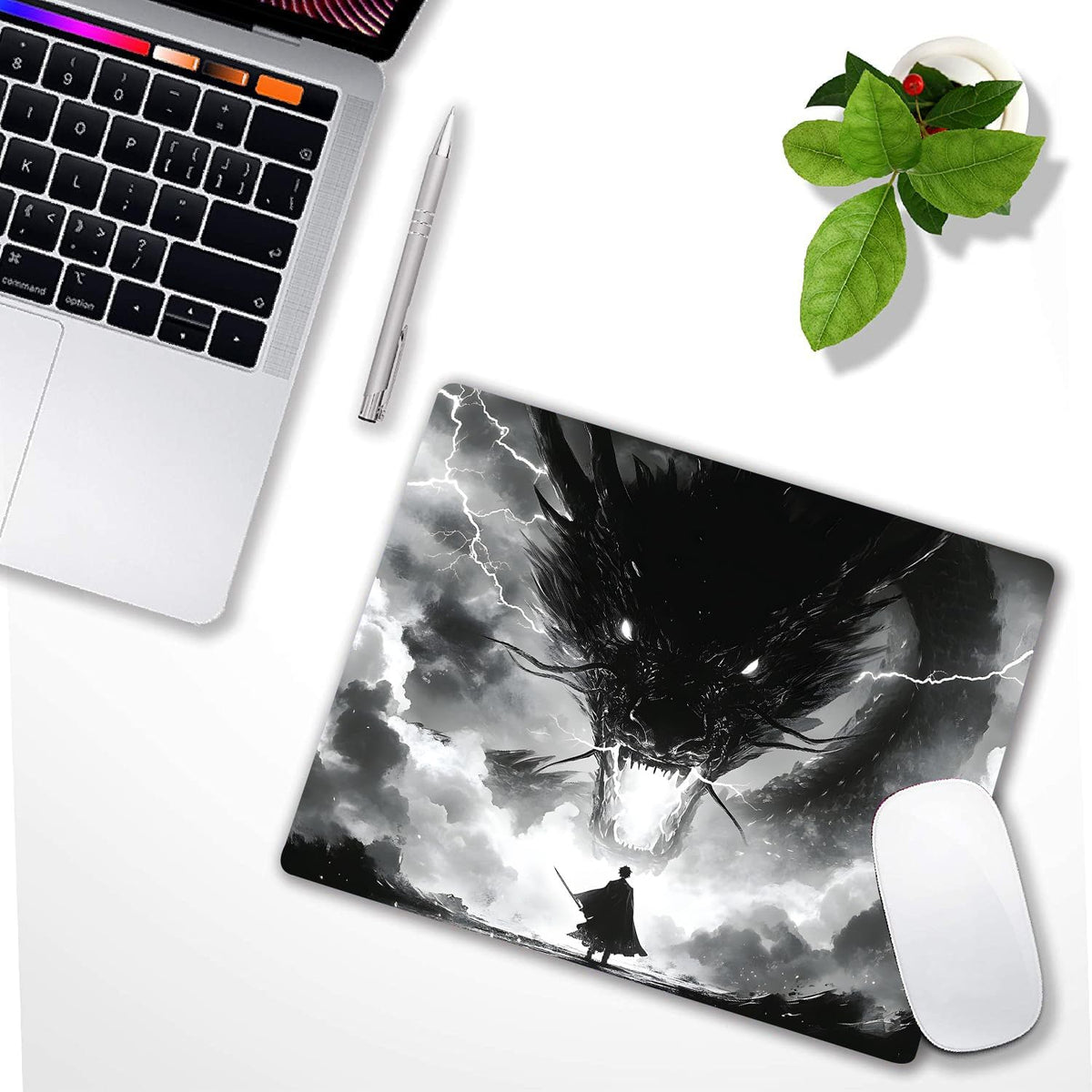 Japanese Samurai Cartoon Anime Dragon Custom Mouse Pad with Non-Slip Rubber, Small Square Design for Wireless Laptop & Computer Mouse Pads for Desk, 9.5 x 7.9 inch Smooth Surface for Gaming & Office