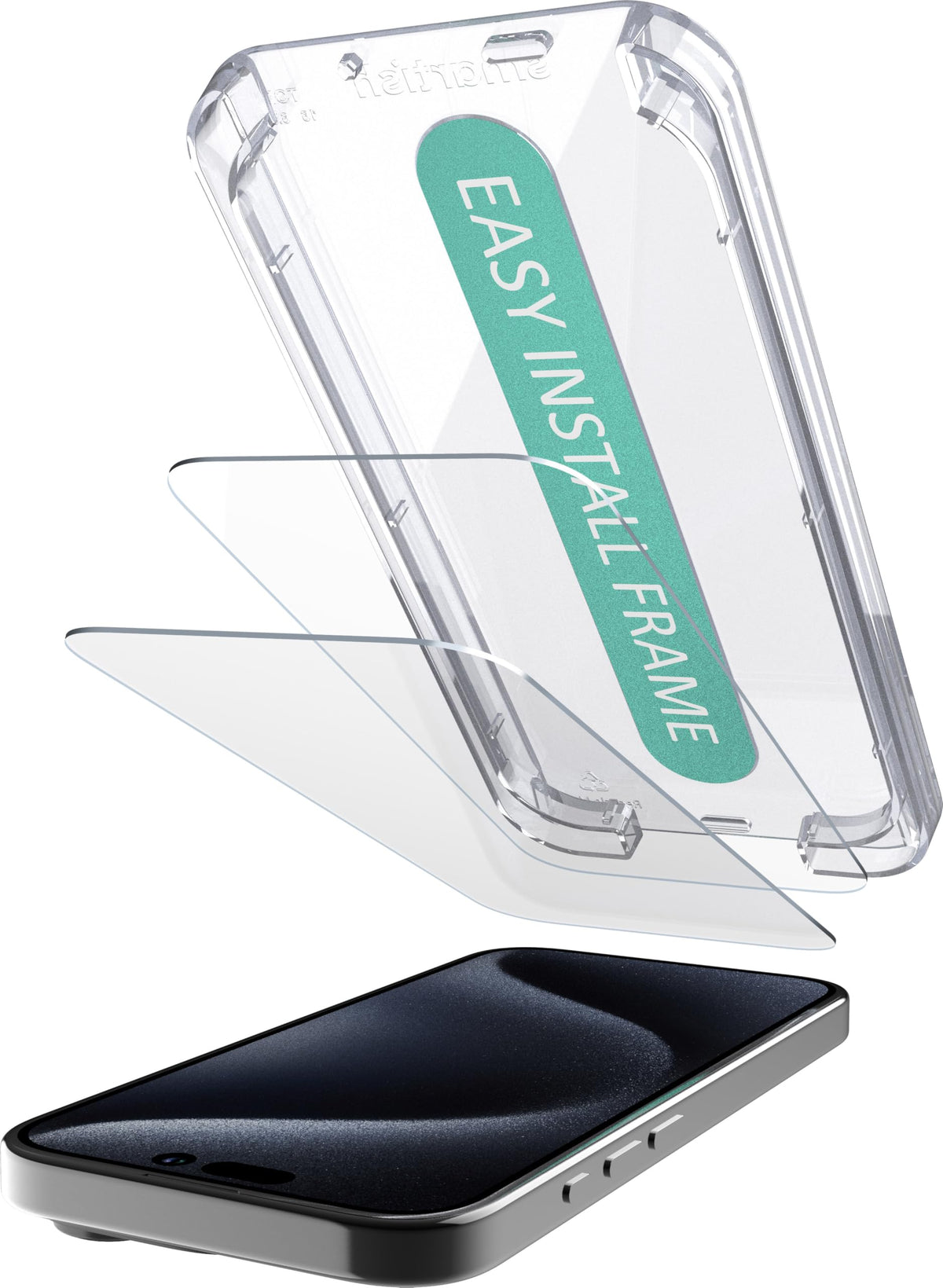 Smartish iPhone 15 Screen Protector - 2-Pack Tempered Glass Screen Protectors - Tuff Sheet - 9H Easy Install Frame [Scratch Resi