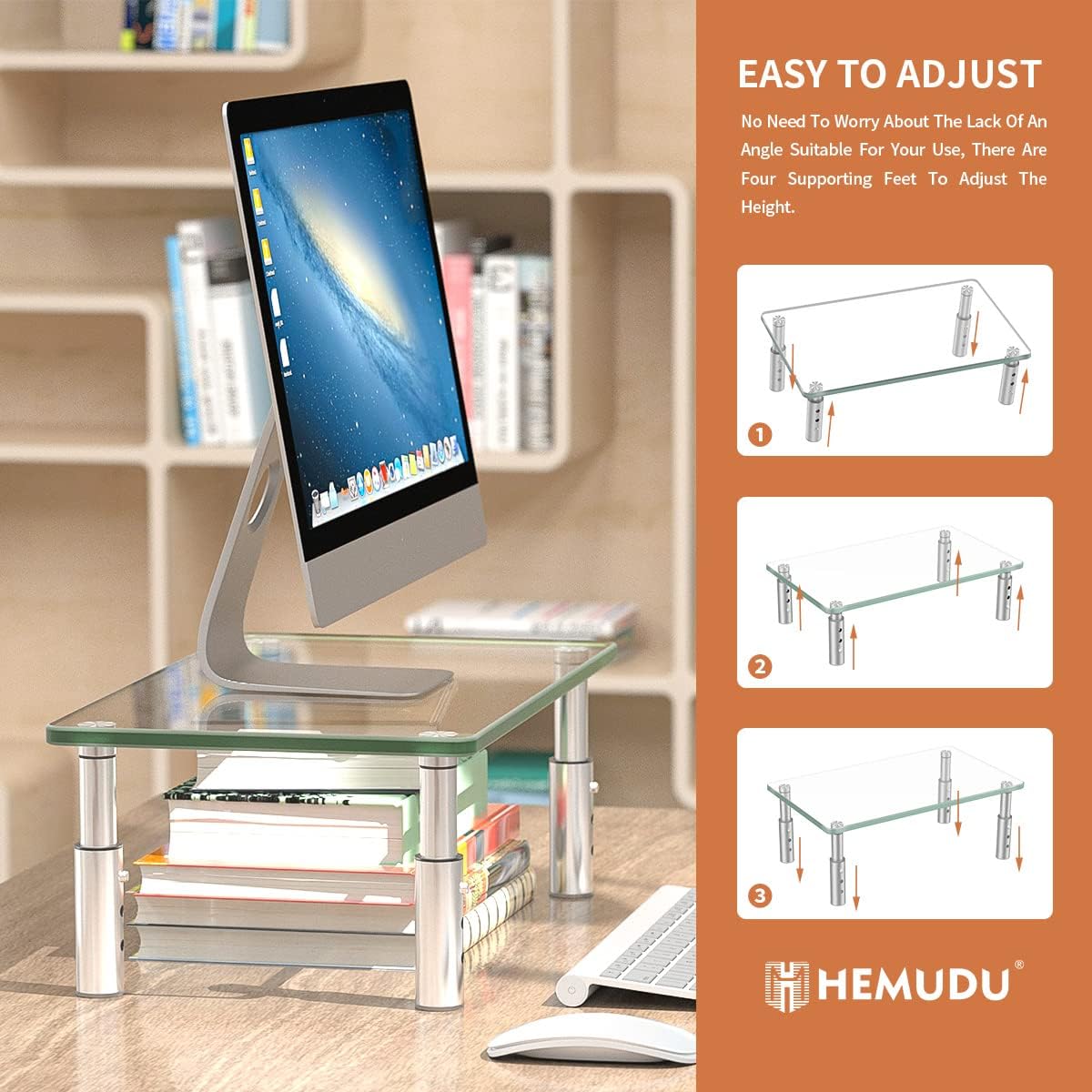 '-3 Hemudu Monitor Stand Adjustable Height Monitor Riser, Computer Monitor Stand, Desktop Organizer, Monitor Stand Riser