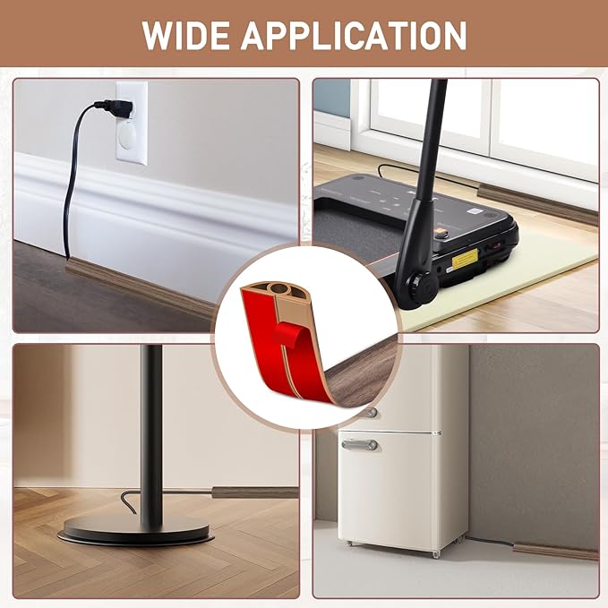 Floor Cord Cover Self Adhesive Cord Hider Floor Extension Cord Covers for Floor Power Cord Protector Cable Management Prevent Cable Trips Cable Cavity 0.32" W x 0.32" H (Smoked Brown Wood, 10Ft)