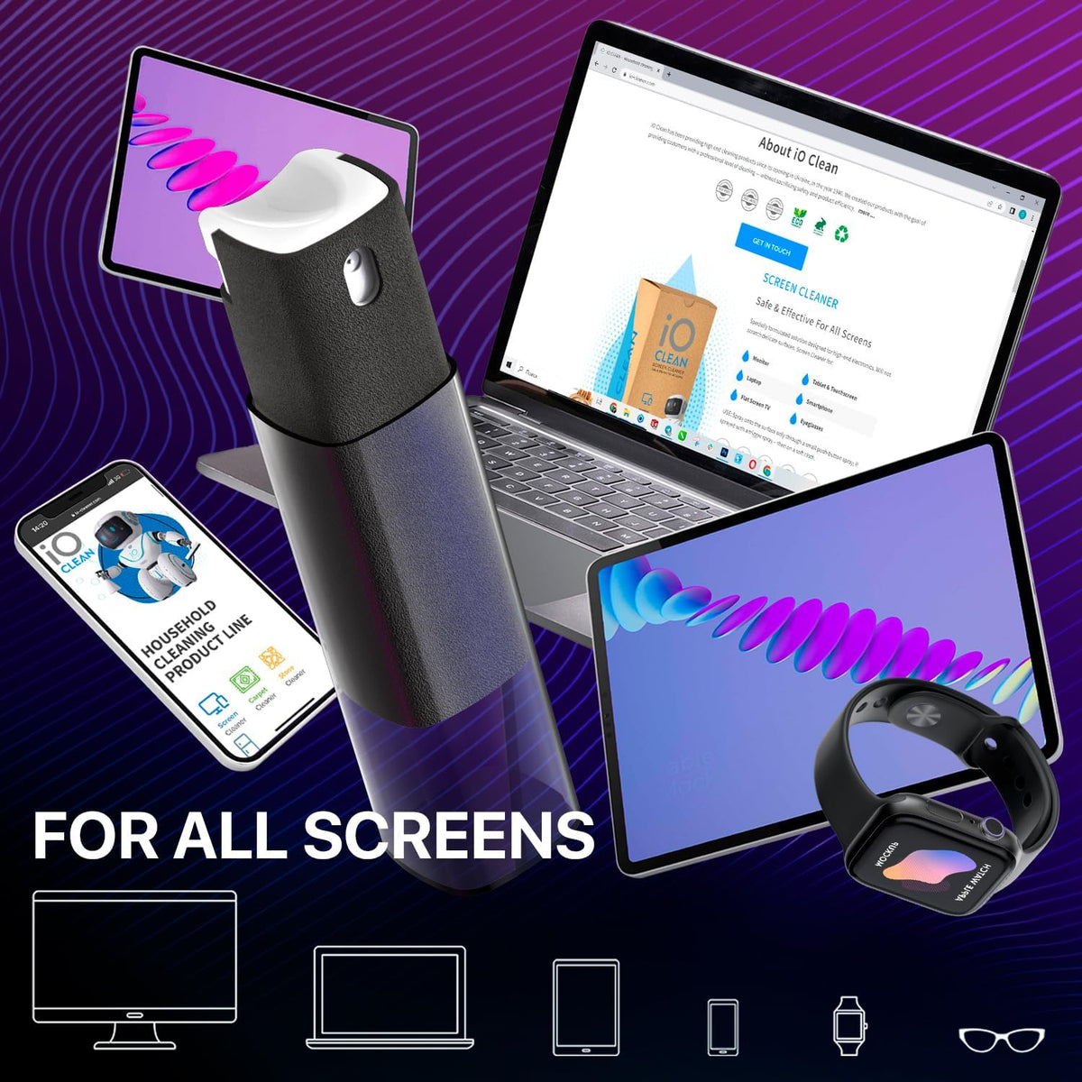 Mini Screen Cleaner Finger Proof Spray for Smartphones, iPads, MacBooks, Laptops, Car Screens, Touchscreens 3 in1 Mist Cleaner, Microfiber Cloth and Protective Cover (Rose)