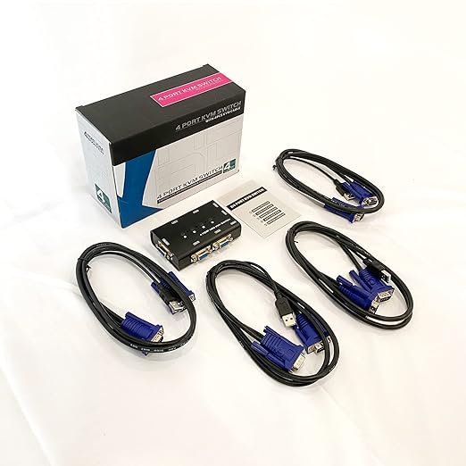 VGA KVM Switch Yinker 4 Port USB VGA KVM Switch w/4 KVM Cables & 3 USB Hubs for 4 Computers Share One Monitor Keyboard Mouse